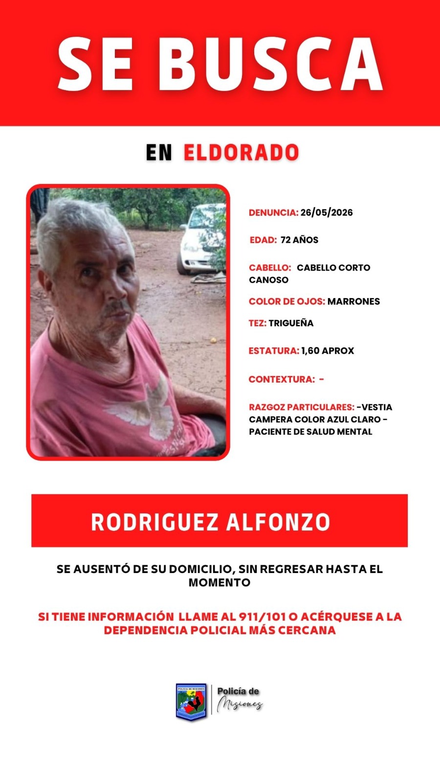 Buscan a un hombre de Eldorado que está desaparecido 2